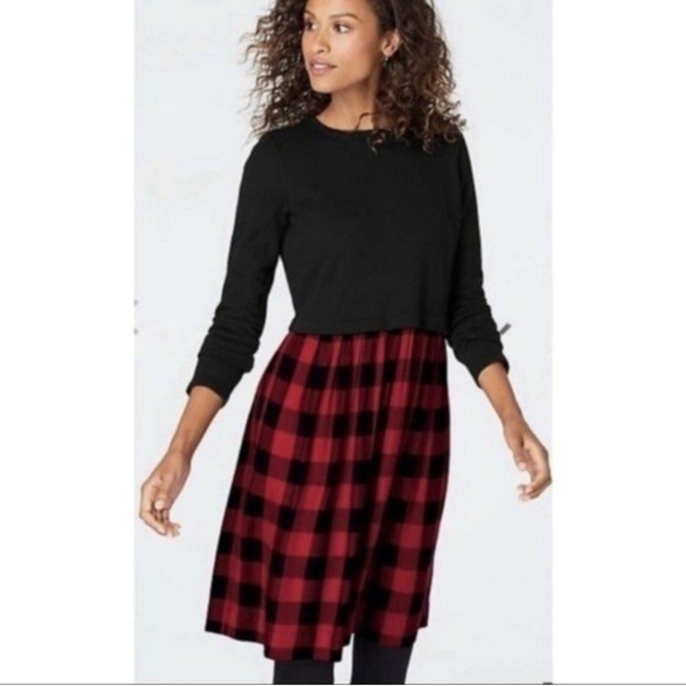 J Jill Buffalo Plaid Mini Dress SP Knit Stretch Academia Ivy Preppy Cotton Modal